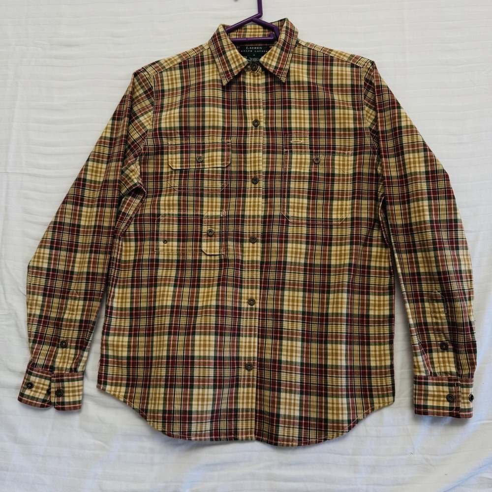 Lauren Ralph Lauren Men S Tan Red Green Plaid Shirt Heritage Workwear Flannel